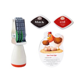 Egg Dater Kit, Date Stamp, 2 Fade-Resistant Ink Pads (Red & Black), 4cm Rubber Egg Stamper, Date Stamper Pad Fresh Egg Stamper Ink Pad for Egg Mark Farm Office Shipping Receiving