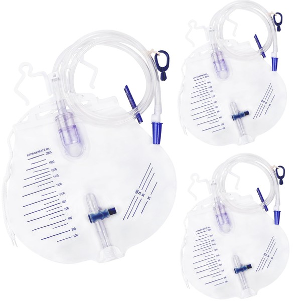 3 Pack Urinary Drainage Bags 2000ml with 48 Inch Flexible