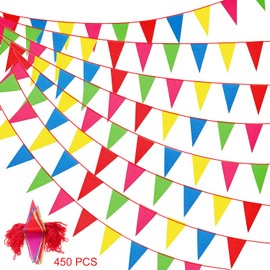 OYANIA Banderas de Colores Triangulares 450pcs,300M Banderines de Colores de Plástico,Colgantes para Celebraciones de Inauguración,Cumpleaños Festivales y Banderines Decorativos