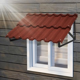 RDUIGT Metal Awning 52 in W x 31 in H Triangle Steel Frame with Color Stone Metal Tile Shaped Awning for Door Entrance Window Awnings Exterior (Red)