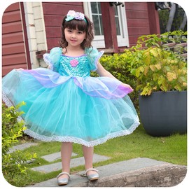CREDIBLE NT5480 Princess Dress, Children's Cosplay Costume, Luxurious 7-Piece Set, Mermaid (Princess Dress, Mermaid Hair Ornament, Necklace, Bracelet, Earring, Ring, Original Goods) 39.4 inches (100