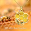 YONFQE Bee Necklace 925 Sterling Silver Honeycomb Pendant Jewelry Ladies