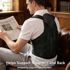 Zrughno Posture Corrector for Women and Men Back Brace Shoulder Straightener Adjustable Straps Hunchback Support Upright Instant Upper Correction Trainer Straight Fixer Under Clothes (Black, XX-Large)