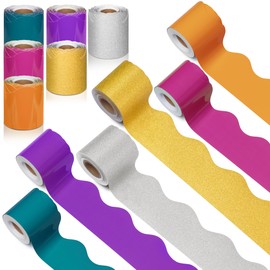 6 Rolls 196.8 ft Colorful Bulletin Board Borders for Back to Schooled Decor Classroom, Fadeless Scalloped Bulletin Board Paper for Walls, Desks, Windows and Black Board Trim (Chic Colors)