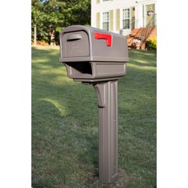 Architectural Mailboxes Gentry™ Rust-Proof Plastic Post Mounted Mail Box for Outside with Post, Mocha, Large Curbside Mailbox, USPS Approved for Residential Delivery