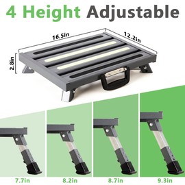 GarfatolRv Aluminum RV Steps, 4-Level Adjustable Folding Step Stool with Non-Slip Rubber Feet, Non-Slip Fluorescent Strip Platform Rv Accessories, Supports Up to 1000 lbs - Gray