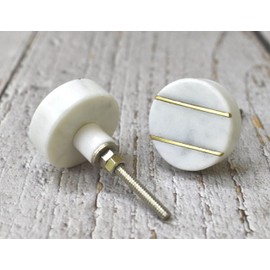 ARTISNO Round Marble Brass Knob, Modern Cabinet Knob, Decorative Hardware, Furniture Hardware, Cabinet Handles, Dresser Pull, Set-6