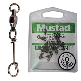 Mustad Fastach Clip with Ball Bearing Swivel Quick Release Swivel Size (Tackle) 3.4