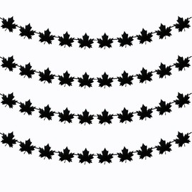 FAZHBARY 4 Pack Black Maple Leaves Banner Felt Maple Leaves Garland Hanging Fall Autumn Fireplace Thanksgiving Party Decorations