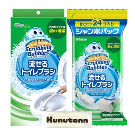 Scrubbing Bubble, Flushable Toilet Brush, Floral Soap Scent, Main Unit + 24 Refills, Set of 1 Variety + Kunutonn Original Logo H Towel Included