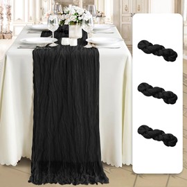 MONKRO Camino de mesa de gasa rústica de 35 x 120 pulgadas, 10 pies, decoración de tela de gasa rústica bohemia para decoración de queso, para bodas, baby shower, cumpleaños, fiestas, mesas de
