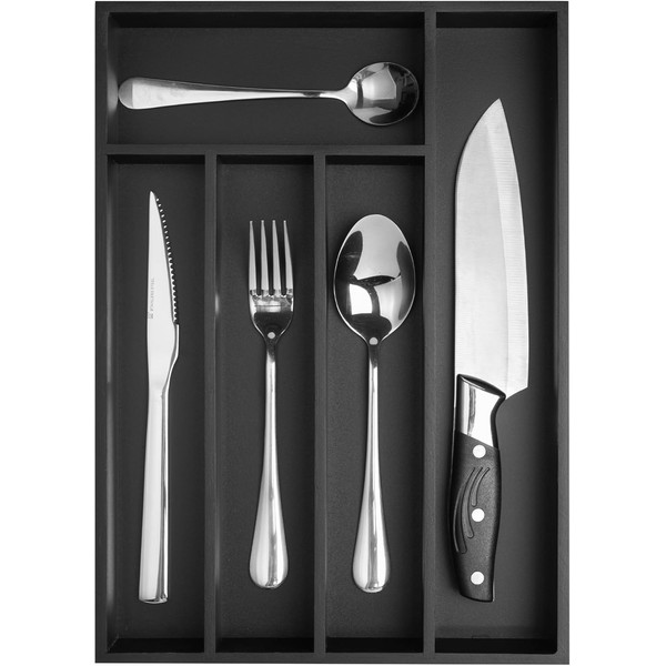 Foressic Silverware Organizer Black Bamboo Kitchen Drawer Organizer Utensil Organizer