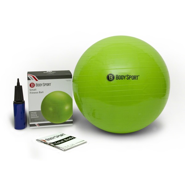 Body Sport Exercise Ball with Pump for Home, Gym, Balance, Stability, Pilates, Core Strength, Stretching, Yoga, Fitness Facilities, Desk Chairs – Green 55cm