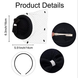 Heliltd 5pcs Fascinator Hat Set for Women 20s Pillbox Hat Tea Party Veil Headwear Accessories with Lace Gloves Pearl Jewelry