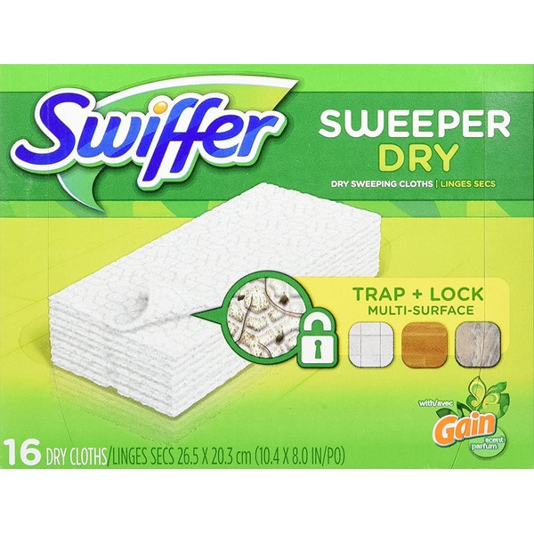 Swiffer Sweeper Dry Sweeping Pad Multi Surface Refills for Dusters Floor Mop, Gain, 16 Count (Packaging May Vary)