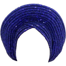 Ready to Wear African Auto Gele Headties Nigeria Wedding Geles Muslim Head Wrap Hijab Headpiece Sequins Turban Cap for Women (Royal Blue)