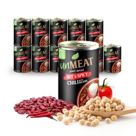 unMEAT Plant Based Meat | Easy to Prepare Plant Based Protein | Vegan Meat with Less Calories, Hot & Spicy Chili with Beans, 12 pack