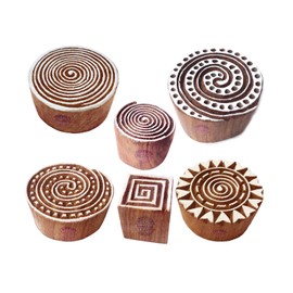 Royal Kraft Fabric Wooden Stamp Indian Swirl Round Pattern Print Blocks (Set of 6)