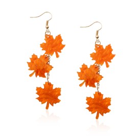 GUOXIAOMEI Fall Orange Maple Leaf Earrings Long Tassel Dangle Earrings for Women Autumn Leaf Statement Jewelry Boho Lightweight, Large, Metal, No Gemstone
