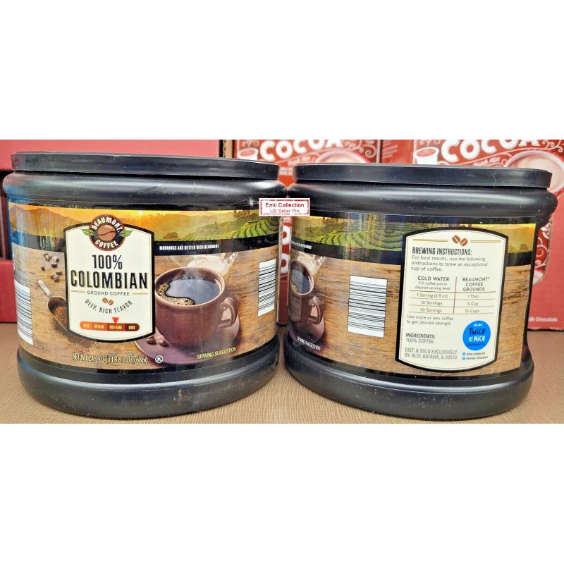 Beaumont Coffee 100% Colombian Ground Med-Dark Coffee Deep Rich Flavor