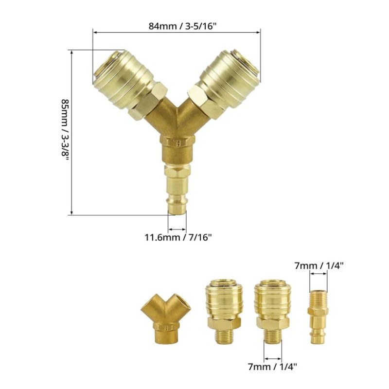 Compressed Air Y Splitter 2-Way Quick Coupling System Metal Design