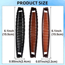 SmallCat 3pcs Large Banana Hair Clips for Women, Strong Claw Clip Hair Barrettes, Vintage Non-Slip Double Combs Hair Accessories for Thick, Long, Curly Hair - Black, Coffee