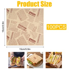 Pack of 100 Burger Bags, 15 x 15 cm Hamburger Paper, Snack Bags, Sandwich Bags, Burger Paper, French Fries Bags, Hamburger Bags with Print, for Burgers, Snack, French Fries (Open on 2 Sides)