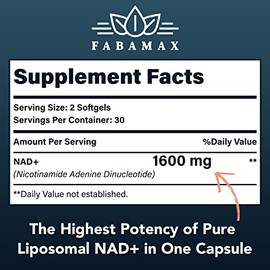 1600 mg Suplemento de NAD Liposomal, 98% Suplemento Puro de NAD+, Absorción Superior, Alternativa a Ribósido de Nicotinamida o NADH para Aumentar el N