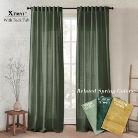 XTMYI Drapes Curtains for Living Room,2 Panels Set Linen Semi Sheer Boho Back Tab Pleated Window Treatments for Bedroom,Olive Green,40x86 in Long