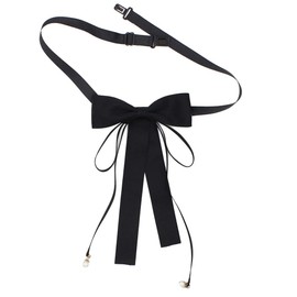 BlouseHouse JK Uniform Ribbon, Women's, Uniform Accessories, Ribbon Tie, Elastic Adjuster, Korean Style, Corsage, Accessories, Bowtie, Stylish, OL, Work or School, 5 Colors Available (Black), Black