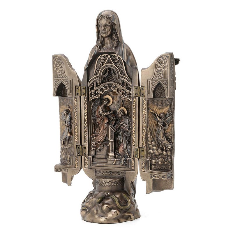 Veronese Design Lady of Grace Triptych Hinged Resin Sculpture Bronze