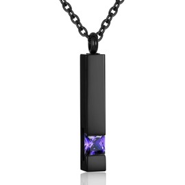 Square Crystal Bar Cremation Urn Necklace Holder for Ashes Stainless Steel Ashes Memorial Keepsake Cremation Jewelry Black Square Zircon Bar Memorial Pendant Necklace for Women Men (Light Purple)