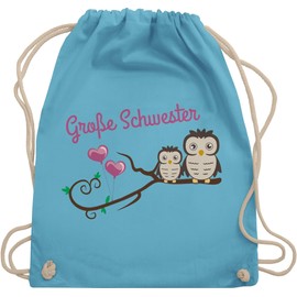 Shirtracer - Gym Bag Backpack - Siblings Brother and - Big Sister Cute Owls, 1 Light Blue