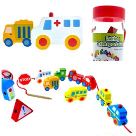 Lotti & Will Wooden Threading Game with 12 Figures from 2 Years Puzzle Game Car and Signs