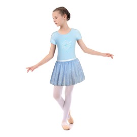 EQSJIU Ballet Dress For Girls 3-4t Light Blue Shiny Snowflake Sky Blue Leotards For Girls Dance With Skirt 3t 4t