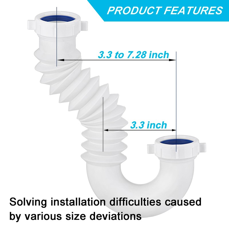 (1 Pack-White) eflyefly 1-1/2 inch J Adjustable Bend for Kitchen