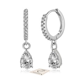 HEEYA Earrings 925 Silver Plated Heart Hanging Earrings Women's Small Hoop Earrings with Glitter Zirconia Hypoallergenic Mini Hoop Earrings for Women