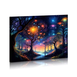 DEORAIO Magical Botanical Wall Art Enchanted Forest Fantasy Tree Woodland Wall Art for Bathroom Bedroom Living Room Kitchen Office Home Decoration Framed Ready to Hang 12" x 16"