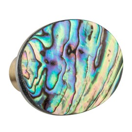KYEYGWO Pack of 4 Abalone Shell Furniture Knobs, White Shell Gemstone Drawer Knobs, Brass Cabinet Knobs for Home Decor, Pull Handle, Stone Cupboard Knobs, Dressers Oval Knobs