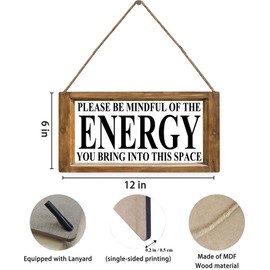 Mdulftar Inspirational Signs Gift Farmhouse Country Style Wall Decor Be Mindful Quote Wooden Signs Rustic Hanging Wall Plaque Positive Energy Sign Home Decor Present 12" x 6"