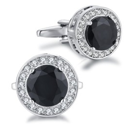 Crystal Cufflinks for Men CZ Cuff Links Sparkle Diamond Gold Ornate Cufflinks for Wedding Groom Best Man (Black)