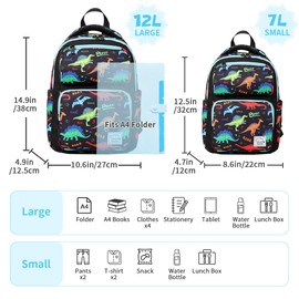 VASCHY Toddler Backpack for Boys, Kids Cute Kindergarten Daycare Children's Rucksack 7L Small School Bag for Travel Dinosaur Black