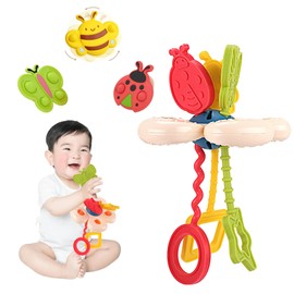 Baby Sensory Montessori Toys with 3PCS Suction Cup Spinner Toys for 6-12-18 Months Silicone Teething Toy Car Seat Airplane Travel Toddler Boy &Girl Toddler Easter Basket Stuffers Birthday Gift