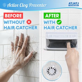 Large Shower Hair Catcher Wall, White Hair Drain Catcher with Silicone Bristle, Bathroom Tub Hair Catcher Drain Protector, Hair Collector for Shower, Shower Hair Trapper, Hair Grabber for Drain