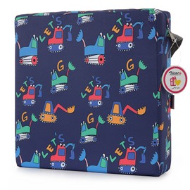 Zicac Portable Toddler Booster Seat for Dining Table, Safer Non-Slip Kids Booster Seat with Double Adjustable Straps, Washable Detachable Strong Support Increasing Cushion for Child (Blue Excavator)