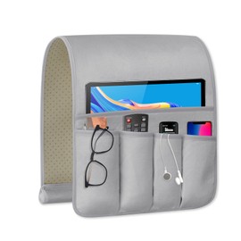 WETRBWEH Remote Control Holder for Armchair, Couch Caddy Organizer TV Remote Holder for Bed Storage 5 Pockets, Remote Caddy Bedside Organizer Bedside Table Organizer (LightGray, 35"x12.4")