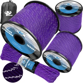 750Ib Reflective Paracord Rope,200', 4mm 11 Strand Parachute Spool Cord with Collecting Bag, para Cord Lanyard for Hammock, Camping, Hiking