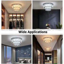 Kadomm Dimmable Crystal Chandelier, 11 Inch LED Flush Mount Ceiling Light Chandeliers for Bedroom Modern Raindrop Chandelier Light Fixture for Living Room Hallway Dining Room (Remote Control)