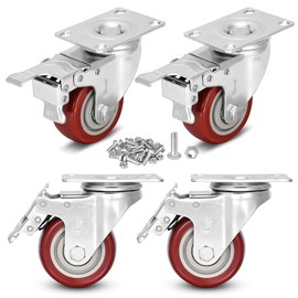Moogiitools - Ruedas resistentes de 3 pulgadas con carga de 1500 libras, ruedas giratorias con frenos, ruedas giratorias para muebles y b...