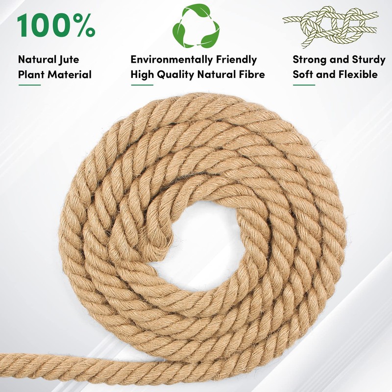Manila Rope 1.25in x 50ft, Twisted Rope 1.25inch Natural Hemp
